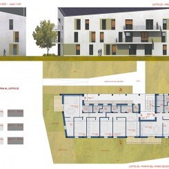 Progetto per due edifici ecosostenibili (Foligno), pianta e prospetti