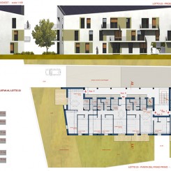 Progetto per due edifici ecosostenibili (Foligno), pianta e prospetti